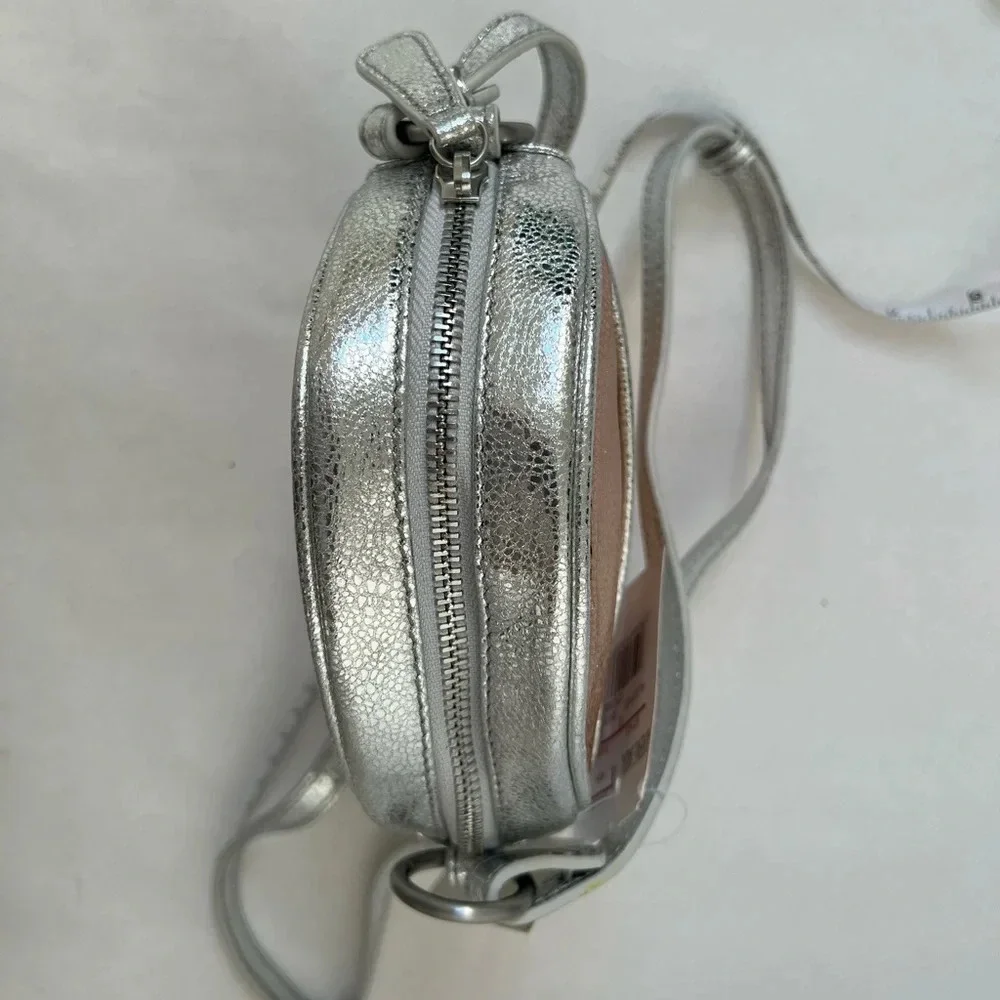 ADRIENNE LANDAU Round zipper Cross Body Silver Rose Gold Pony Shoulder Bag Purse